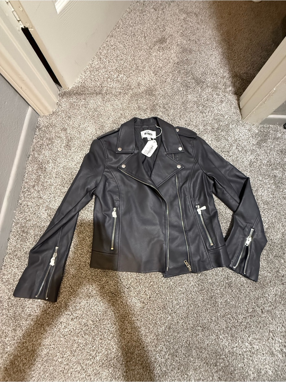 BB Dakota charcoal grey Faux Leather Moto Jacket with Silver Hardware